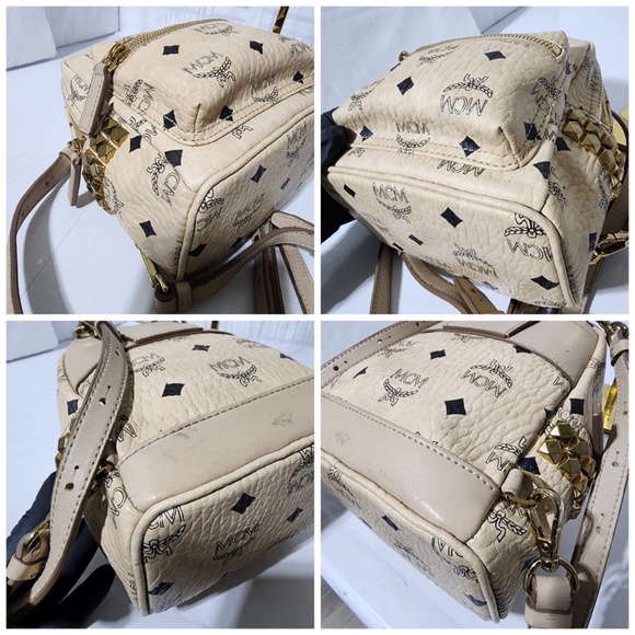 Authentic MCM Visetos Side Stud X-Mini Stark Backpack Beige - Picture 16 of 16